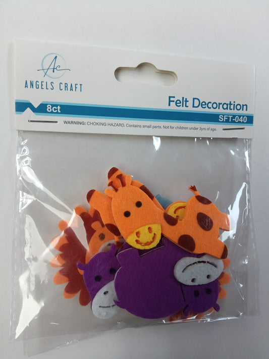 FELT DECORATION SAFARI ANIMALS 8CT