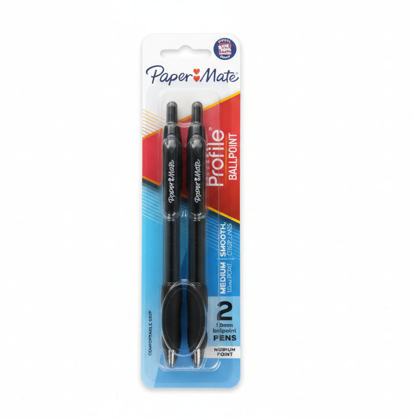 Paper Mate Profile Ballpoint Pen Retractable Pen 1.0 mm Medium Black Pkg. 2