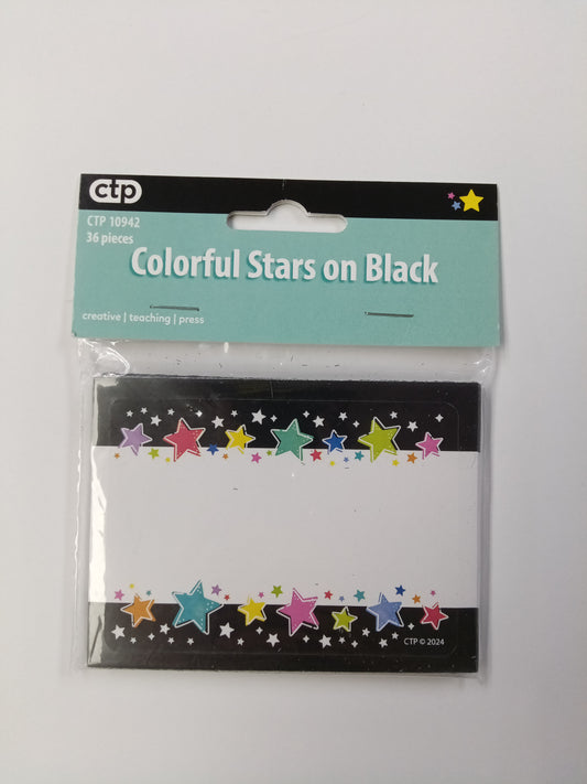 STAR BRIGHT COLORFUL STARS ON BLACK LABELS
