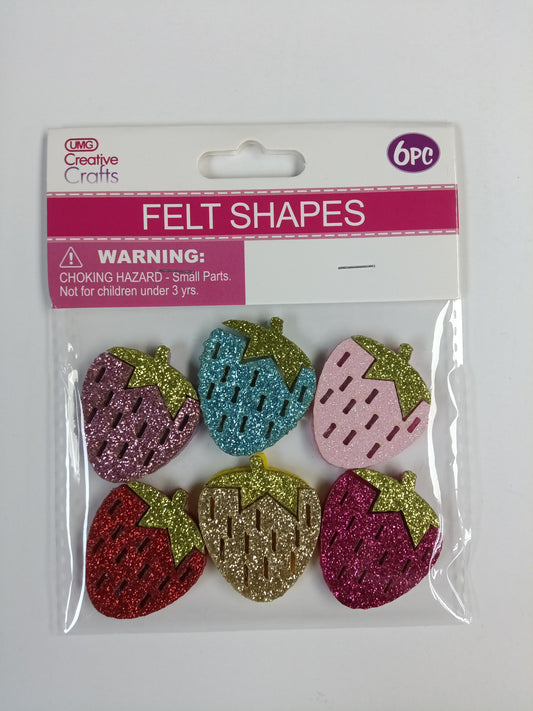 FELT STRAWBERRY GLIT 6PC 3.5X3CM