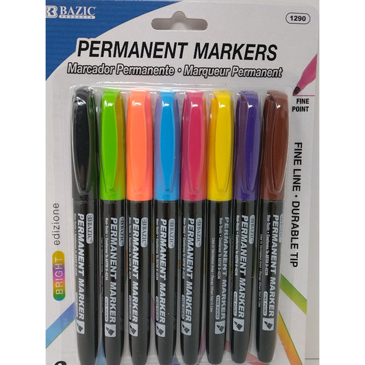 FINE TIP PERMANENT MARKER BRIGHT COLOR 8/PACK