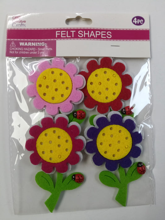 FELT FLOWER W/ LADY BUG 6X9CM 4PC