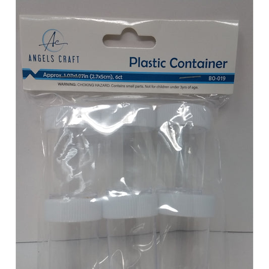 PLASTIC BOTTLE CONTAINER W/WHITE LID 6CT 5CMX2.5CM