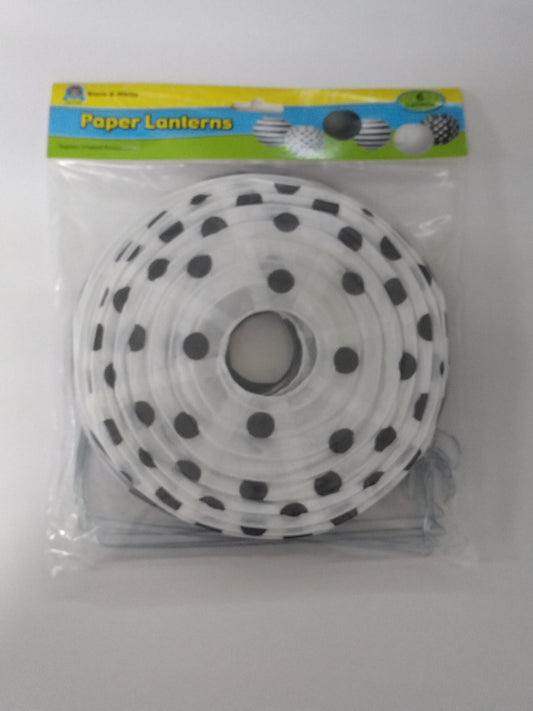 BLACK & WHITE 8" HANGING PAPER LANTERNS 6PCS