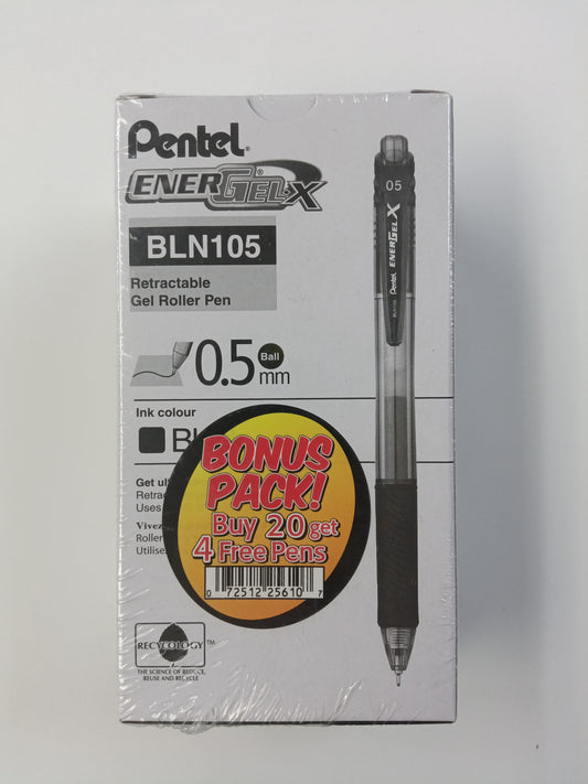 ENERGELX .05MM ROLLER GEL BLK 20 + PCS