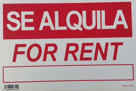 CA ROTULO SE ALQUILA/FOR RENT 8X12"
