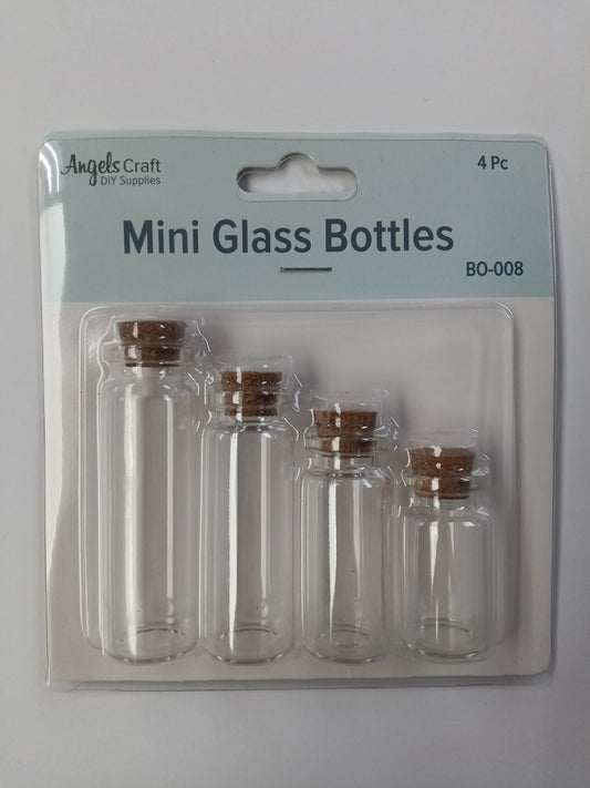 GLASS BOTTLES CONTAINER W/CORK, 4 SIZES