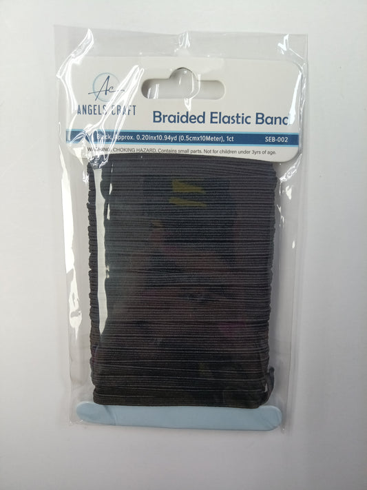 BRAIDED ELASTIC BAND- BLACK 0.20INX10.94YD