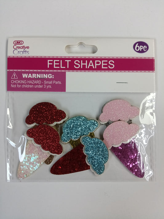 FELT ICE CREAM GLITTER 6PC 5X3.5CM