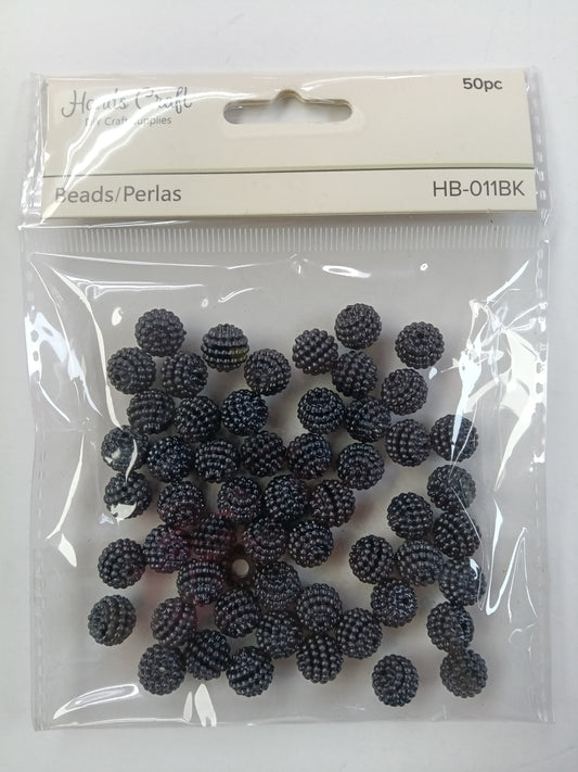 SMALL POPPY BEADS BLACK 13MM 50 PC
