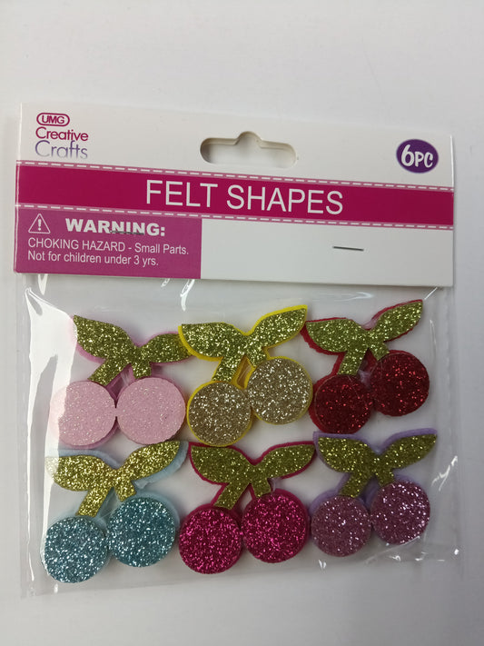 FELT CHERRY GLITTER 6PC 3.8X3CM