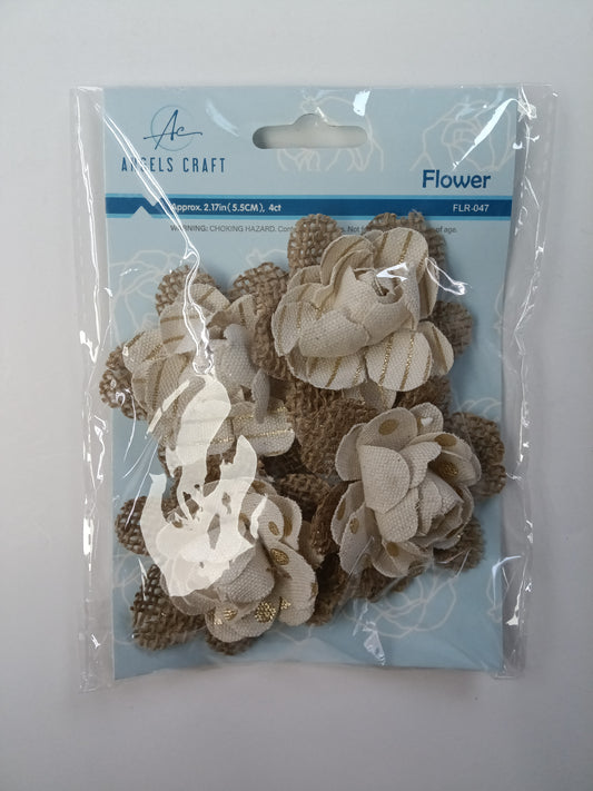 4CT BURLAP ADHESIVE FLOWER,BURLAP/CANVAS