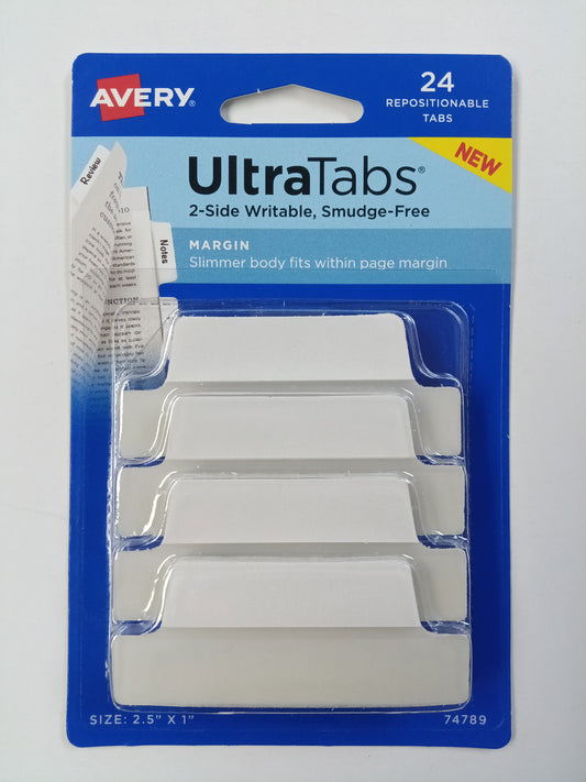 ULTRA TABS WHITE 2-1/2"X1" 24 2-SIDED WRITABLE TAB