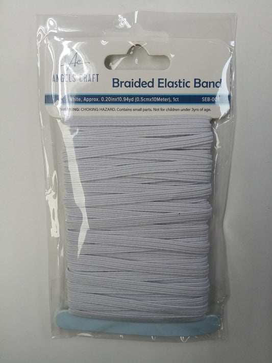 BRAIDED ELASTIC BAND- WHITE 0.20INX10.94YD
