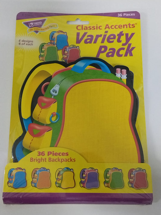 BRIGHT BACKPACKS CLASSIC ACCENTS 36PK