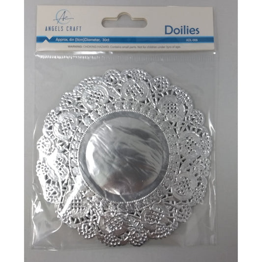 PAPER DOILIES-SILVER APPROX 4IN 60CT