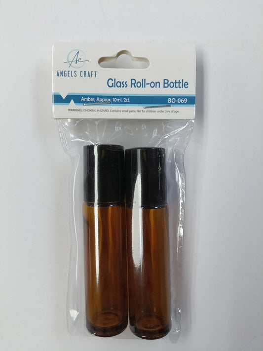 AMBER GLASS ROLL-ON BOTTLE, 10ML 2CT