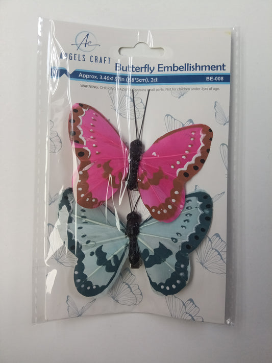 2PC/PK BUTTERFLY BLUE AND PINK