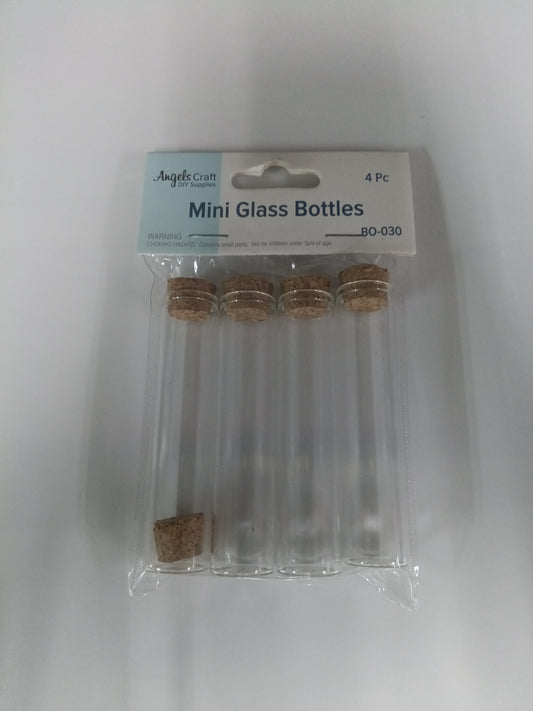 CLEAR GLASS ROUND BOTTLE W/CORK LID 4CT 18CMX8CM