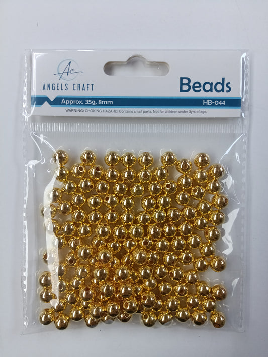 SMOOTH ROUND BEAD, GOLD 8MM