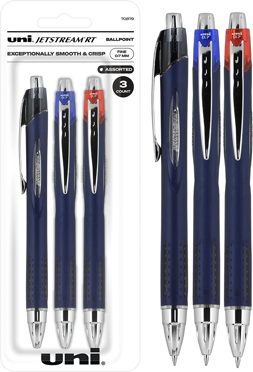 UNIBALL JETSTREAM RT BALLPOINT PENS FINE 0.7MM ASSORTED 3PK