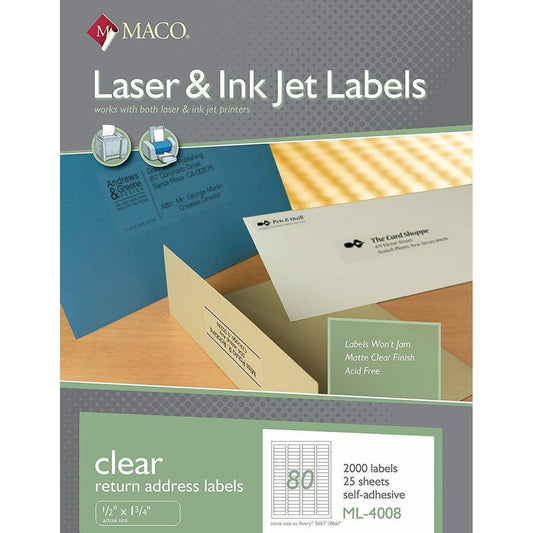 LABELS RETURN ADDRESS 1/2" X 1-3/4" CLEAR 2000 PC