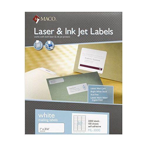 LABELS MAILING 1" X 2-5/8" WHITE 3000 PC