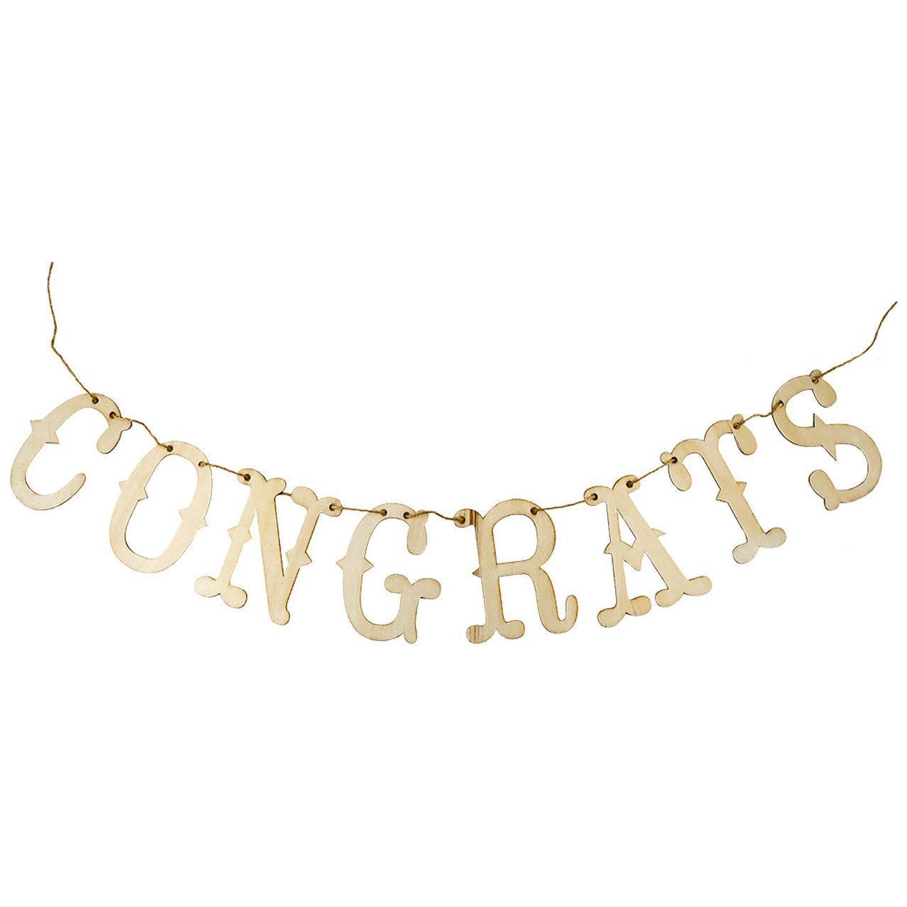 LASER-CUT WOODEN BANNER CONGRATS 4.5''X27''