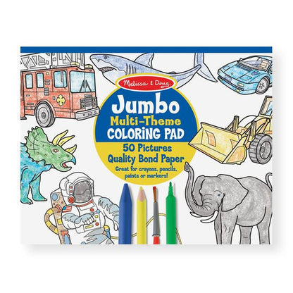 Jumbo 50-Page Kids' Coloring Pad - Space, Sharks, - JA Riollano
