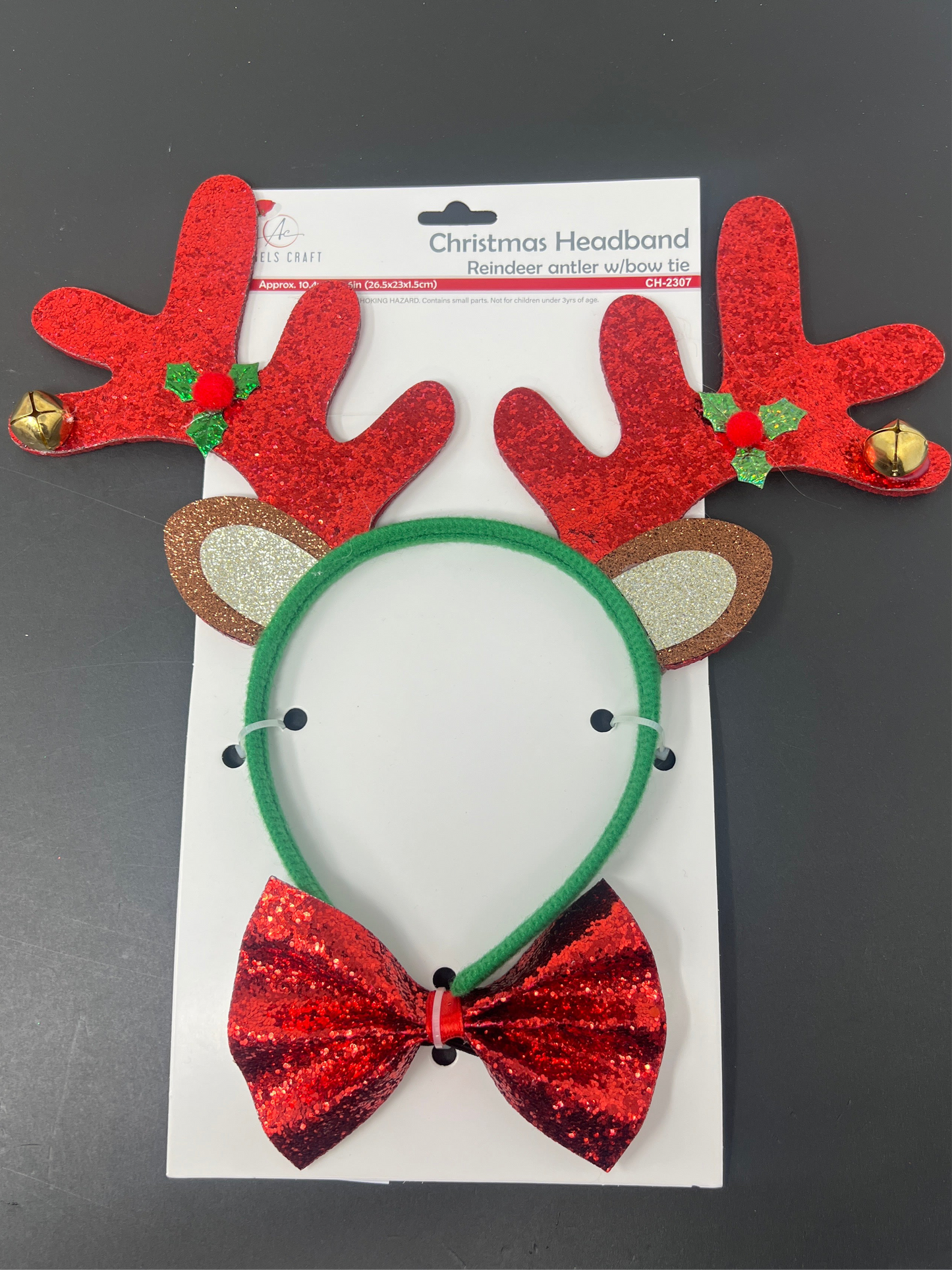 CHRISTMAS HEADBAND REINDEER ANTLER W/BOW TIE
