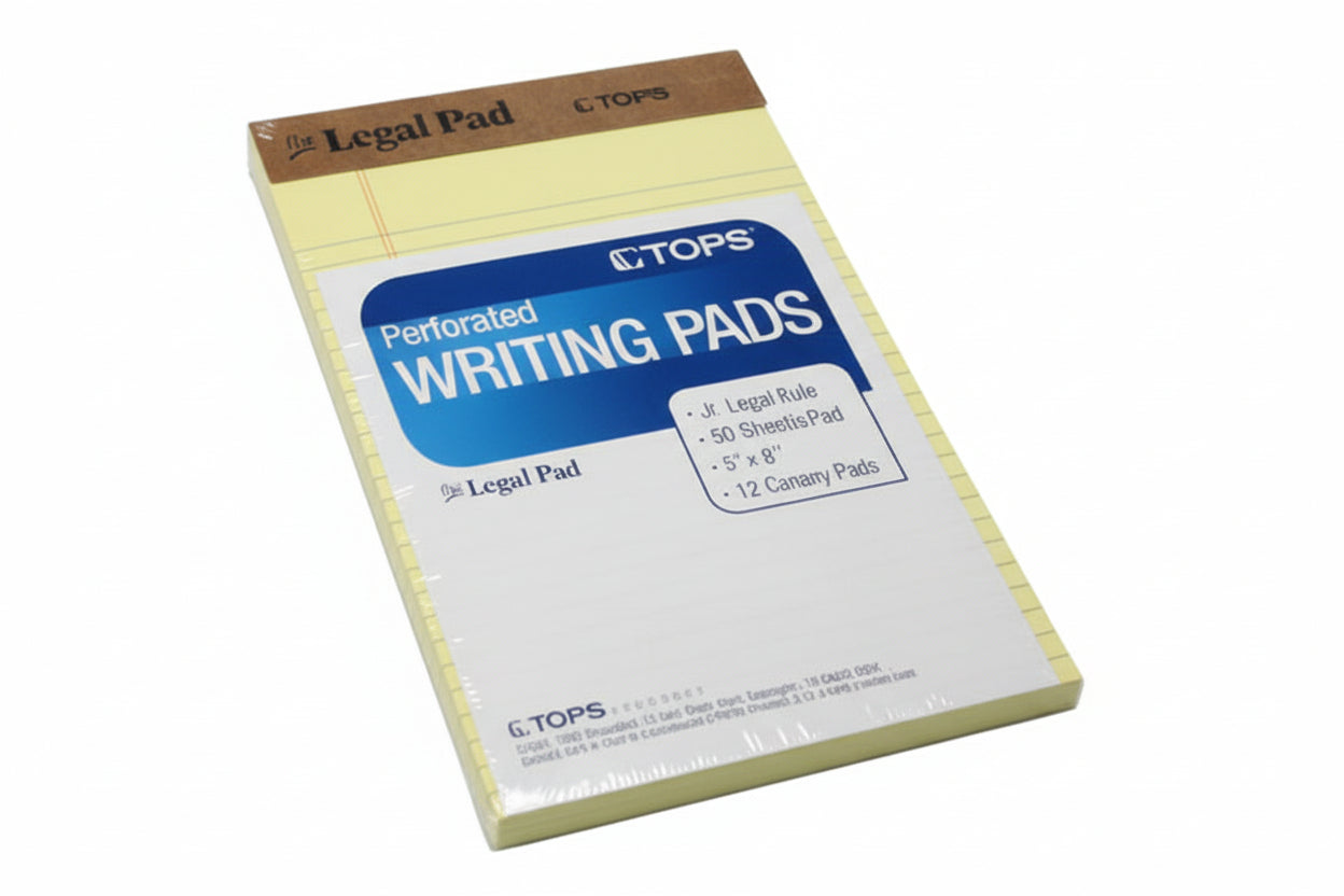 Writing Pads | Jr. Legal Rule | 12 Canary Pads | 50 Sheers / Pad