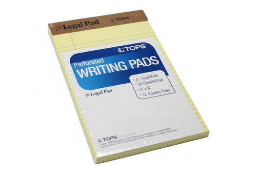 Writing Pads | Jr. Legal Rule | 12 Canary Pads | 50 Sheers / Pad