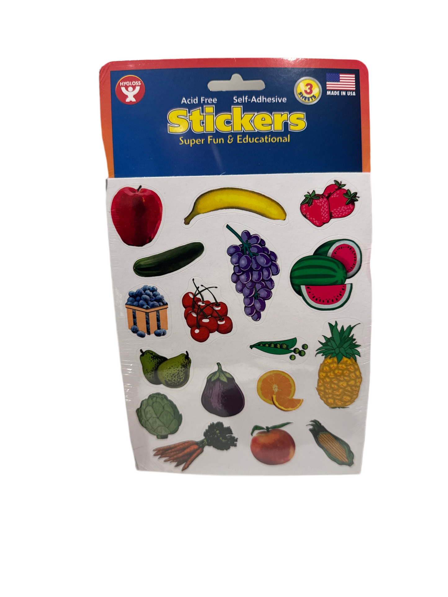 FRUITS & VEGETABLES STICKERS 3 SHEETS