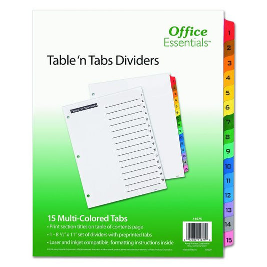 Table 'n Tabs Dividers Multi-Color 1-15 Tab Pkg. 15
