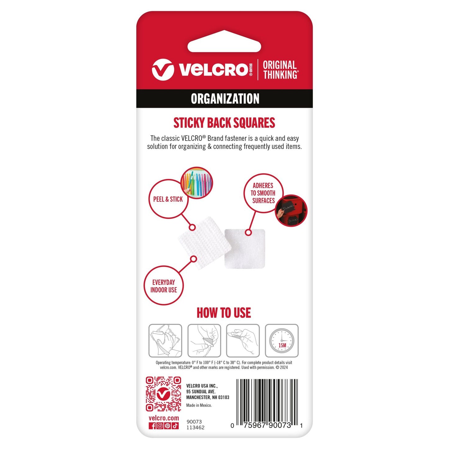 VELCRO® Brand Sticky Back Squares | .875" | 12Pkg