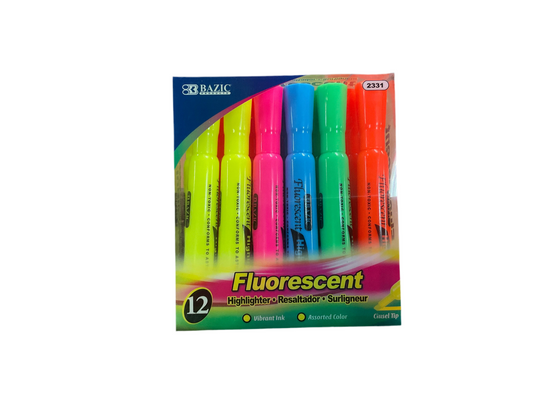 DESK STYLE FLUORESCENT HIGHLIGHTER 12/PACK ASSTD