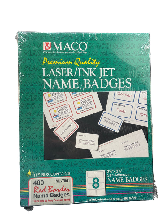 LABEL NAME BADGE 2-1/3" X 3-3/8" RED 400 PC