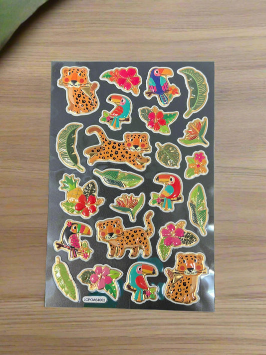 Embossed oil Stickers |Tropical Feathered  Furry Friends