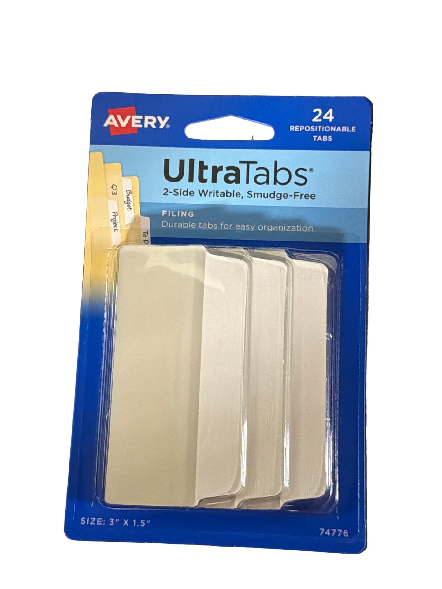 ULTRA TABS WHITE 3" X 1.5" 24 2-SIDED WRITABLE TAB