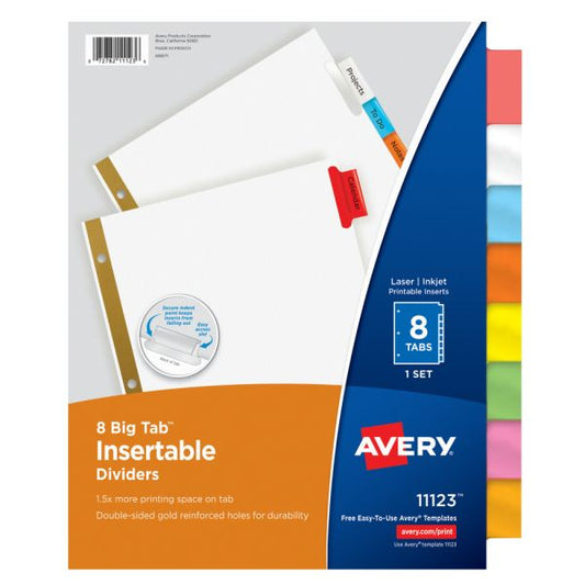 Big Tab Insertable Dividers 8 Tab Multicolor