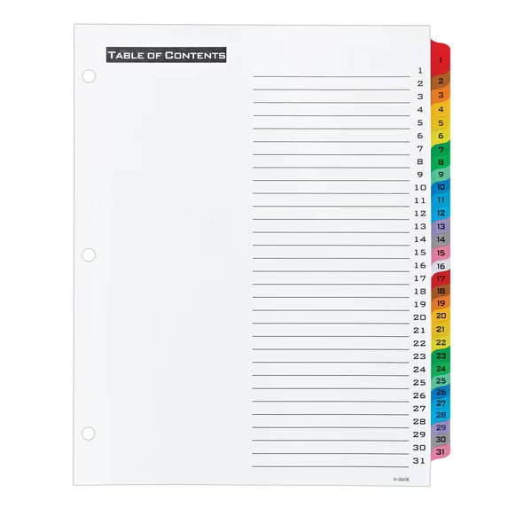 Table 'n Tabs Dividers Multi-Color 1-31 Tab Pkg. 31