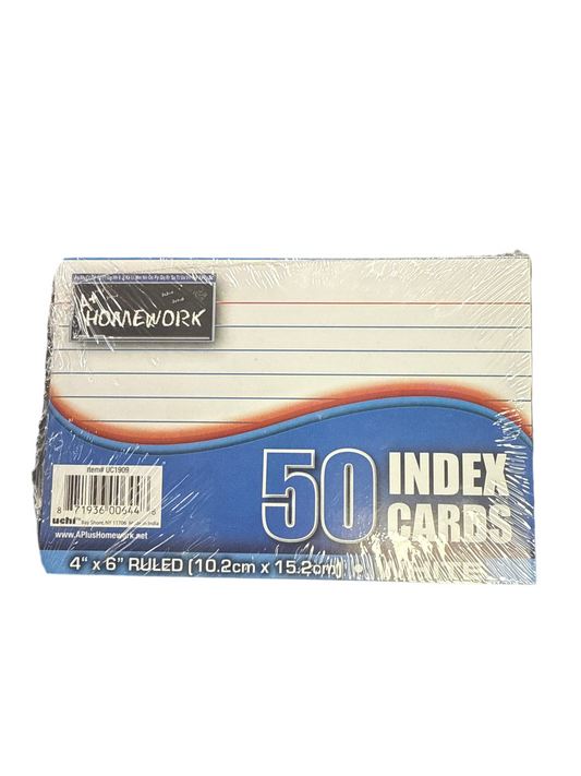 Ruled Indez Card White 4” x 6” Pq. 50