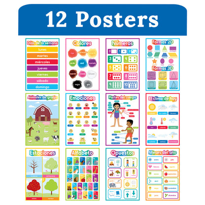 SPANISH EARLY LEARNING POSTER SET 12PCS