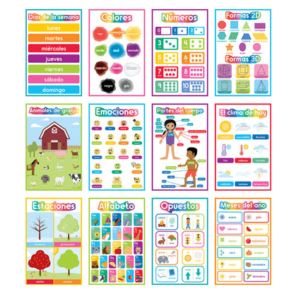 SPANISH EARLY LEARNING POSTER SET 12PCS