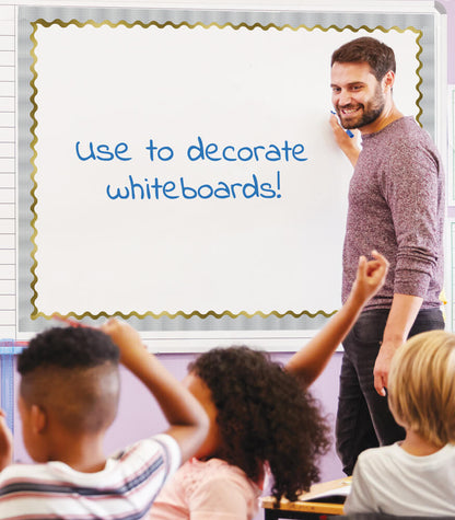 Silver Sparkle Scalloped Bulletin Board Borders |  10 strips