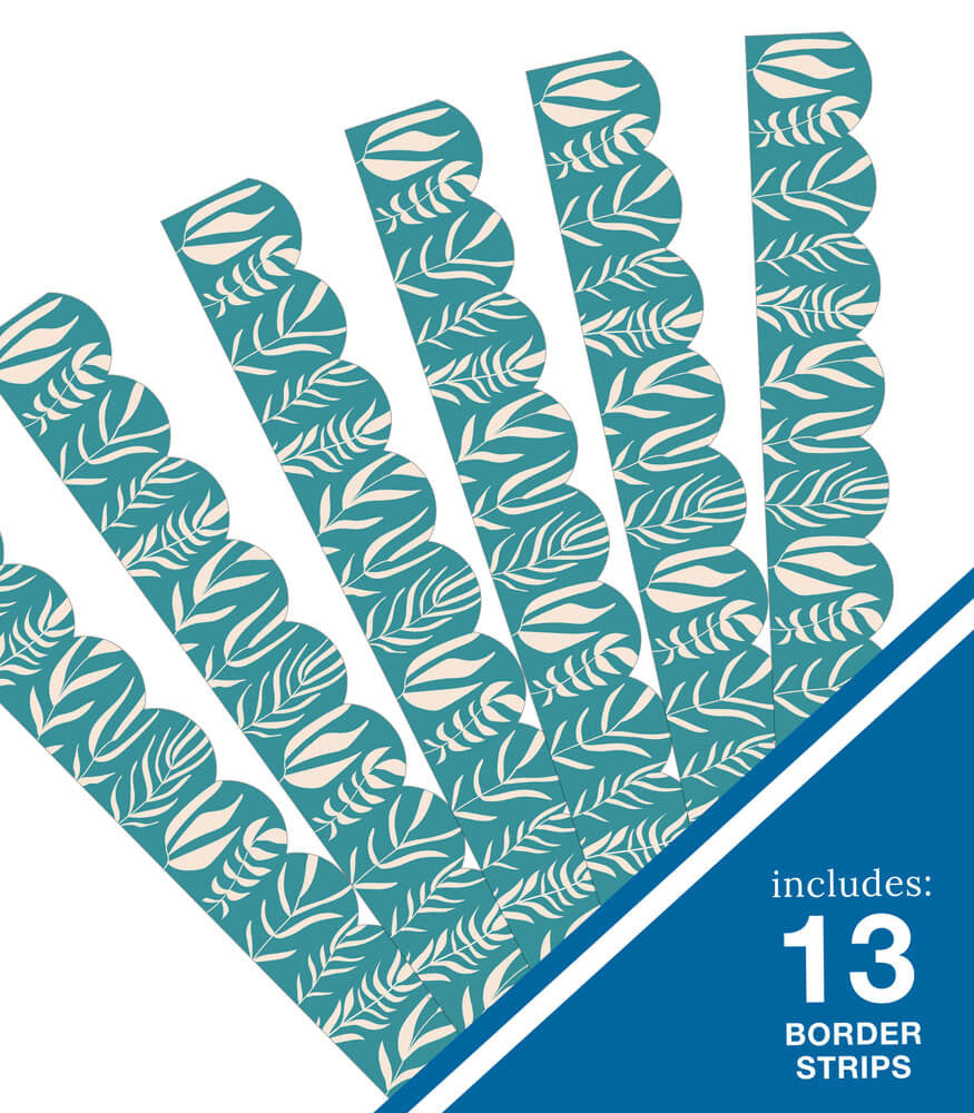 TEAL WITH LEAVES SCALLOPED BORDER