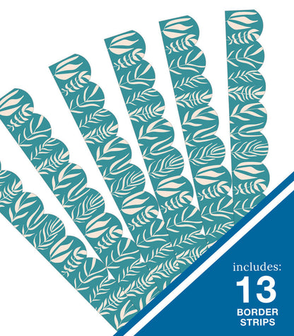 TEAL WITH LEAVES SCALLOPED BORDER