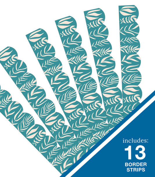 TEAL WITH LEAVES SCALLOPED BORDER
