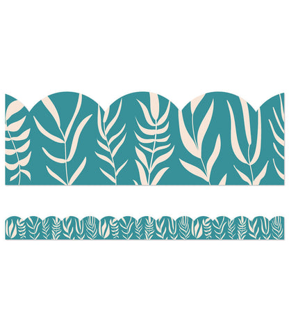 TEAL WITH LEAVES SCALLOPED BORDER