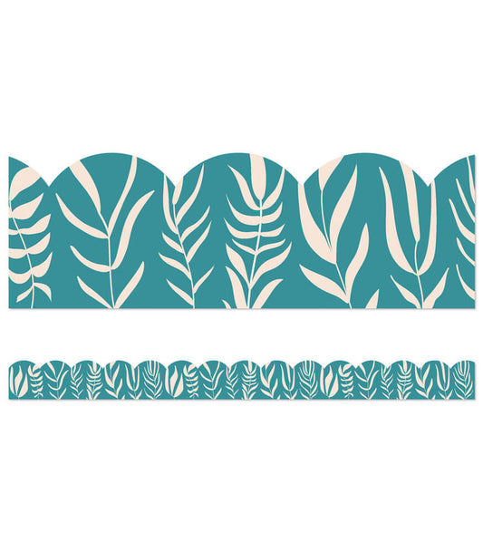 TEAL WITH LEAVES SCALLOPED BORDER